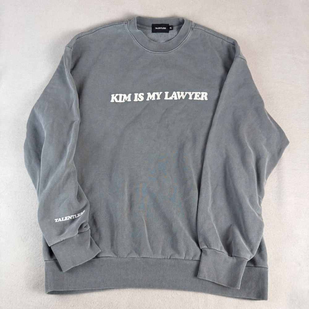 Talentless Kim Is My Lawyer Crewneck Sweatshirt Mens XL Blue Gray Faded Graphic